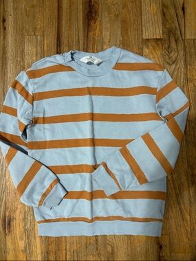 H&M Light Blue and Rust Brown Striped Kids Sweater